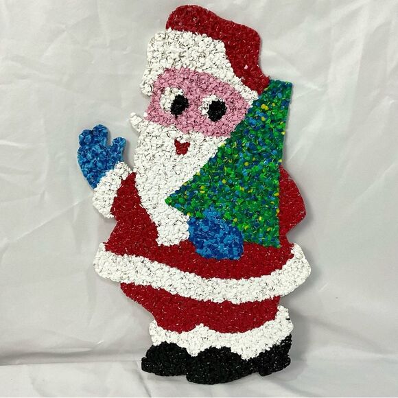 DEFECT Melted Plastic Popcorn Santa Christmas Tree Wall Hanging Retro Vintage - Picture 2 of 2